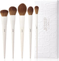 Jessup 5-Piece Vegan Makeup Brush Set - Soft Face Brushes for Foundation, Contouring, Highlighting, and Setting Powder in Light Grey T493