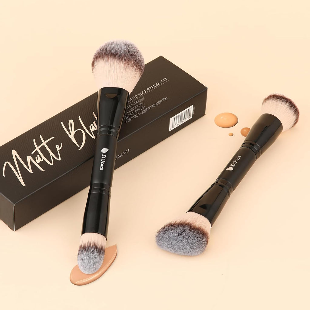Makeup Brushes Duo End Foundation Contour Powder and Buffer Brush Bronzer Double Makeup Brush Set 2Pcs Black