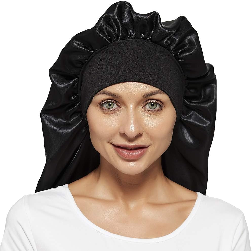 Soft Elastic Band Satin Bonnets for Women, 3 Pcs Silky Head Scarf Hair Wrap for Sleeping Curly Natural Long Hair by