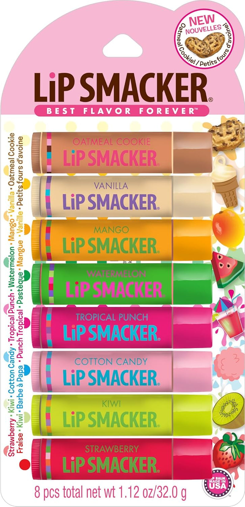 Original & Best Holiday Flavored Lip Balm Party Pack, Oatmeal Cookie, Vanilla, Mango, Watermelon, Tropical Punch, Cotton Candy, Kiwi, Strawberry, Clear