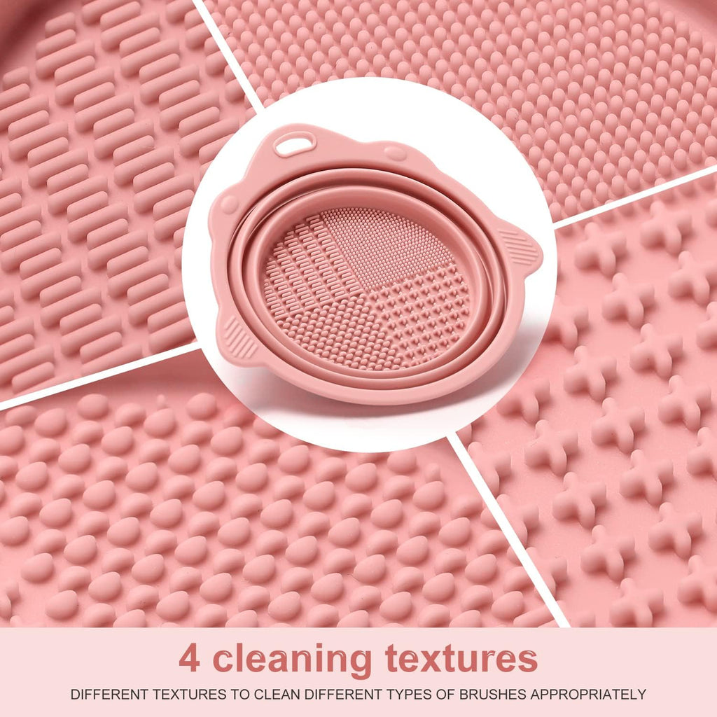 Foldable Silicone Makeup Brush Cleaner Bowl - Portable Cleaning Tool for Brushes, Powder Puffs, and Sponges (Pink)