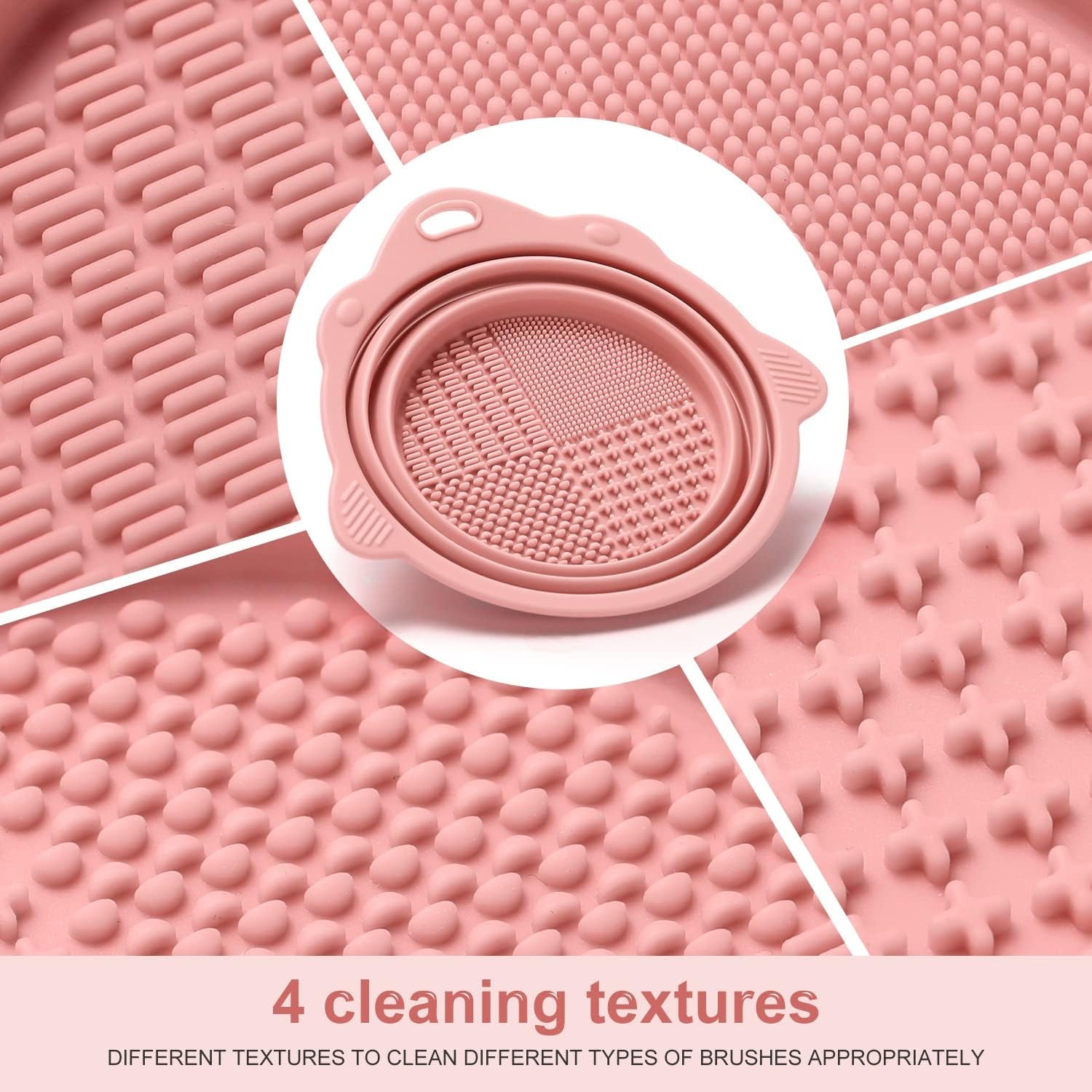 Foldable Silicone Makeup Brush Cleaner Bowl - Portable Cleaning Tool for Brushes, Powder Puffs, and Sponges (Pink)