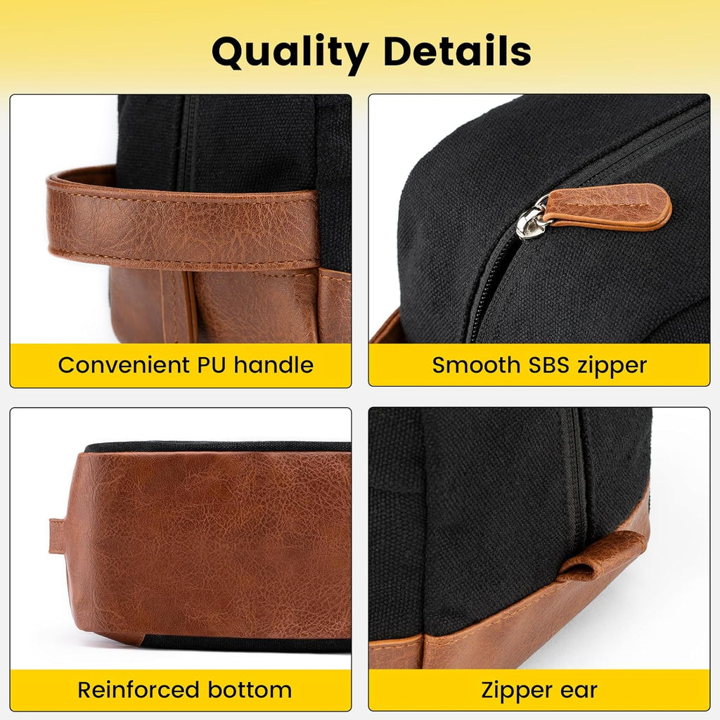 Vorspack Large Water-Resistant Canvas Hanging Toiletry Bag for Men - Dark Grey Travel Shaving Bag
