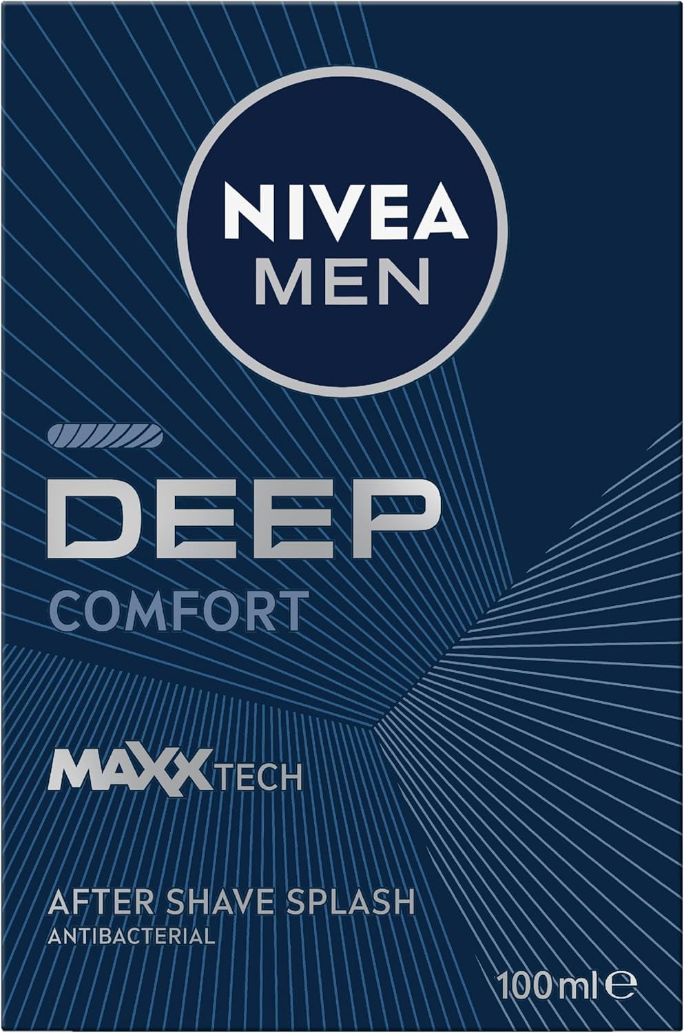 NIVEA MEN Deep after Shave Splash 100Ml | Soothes Irritations | Antibacterial Formula | Helps Heal Cuts | Long-Lasting Clean Feeling | Prevents Skin Dryness | Relieves Razor Burn