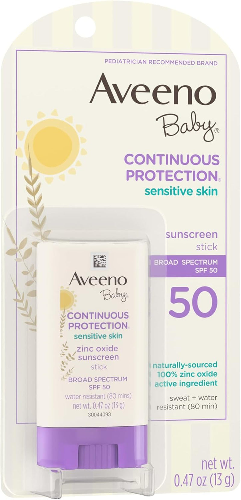 Continuous Protection Mineral Sunscreen Stick for Sensitive Skin with Broad Spectrum SPF 50 Protection for Face & Body, Naturally Sourced 100% Zinc Oxide, Travel Size, 0.47 Oz