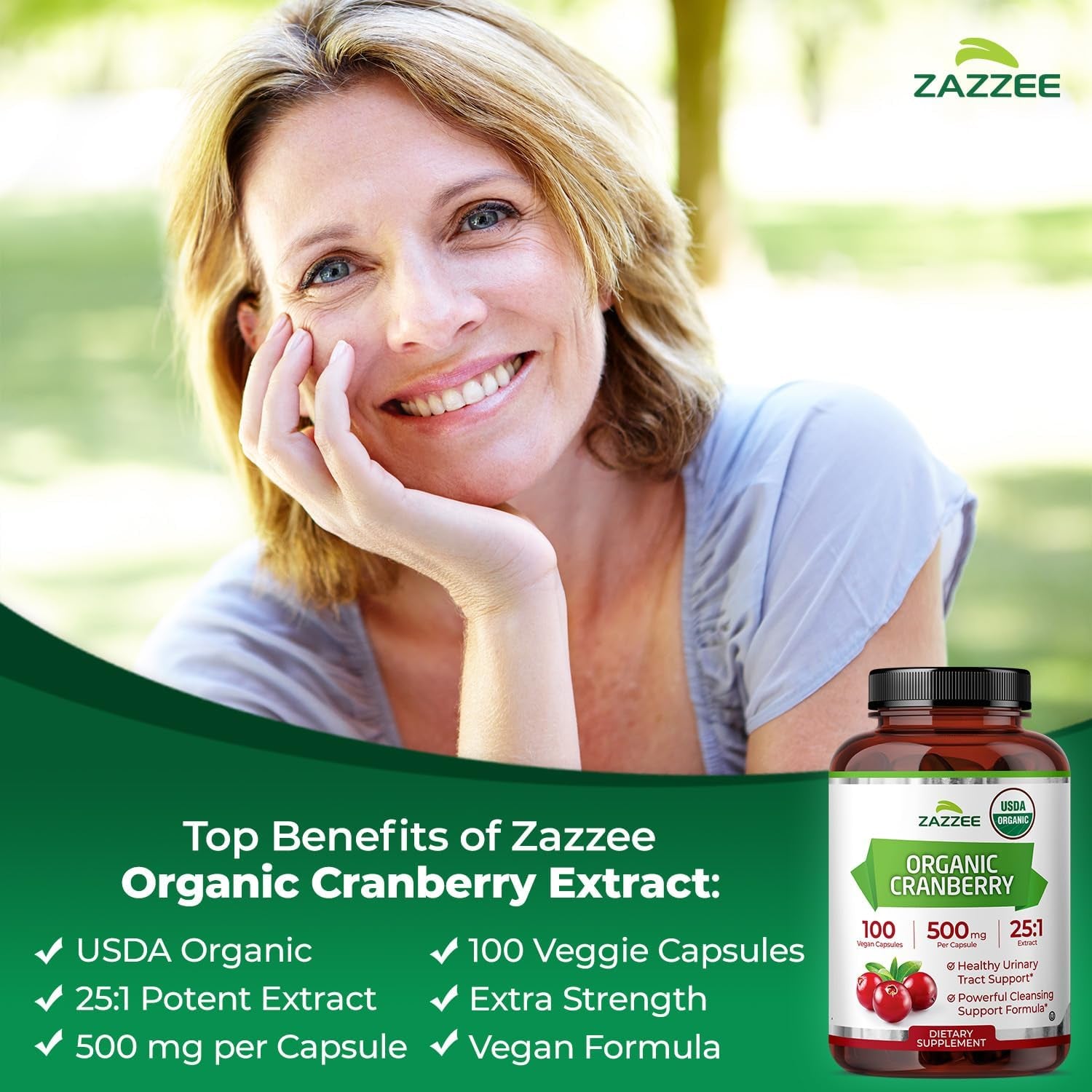 USDA Organic Cranberry Extract, 12,500 Mg Strength, 100 Vegan Capsules, USDA Certified Organic, Potent 25:1 Extract, Made from Fresh Whole Organic Cranberries, Vegan, All-Natural and Non-Gmo