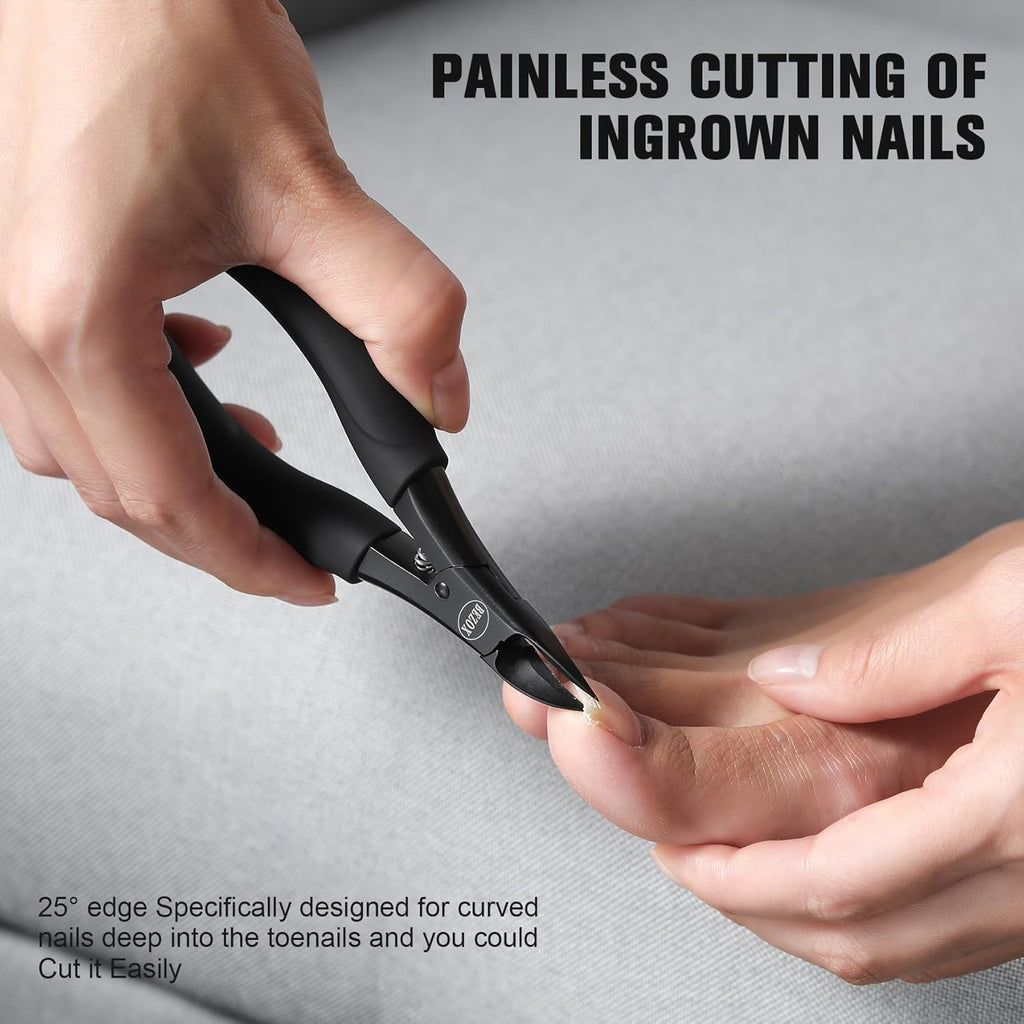 BEZOX Toenail Clippers for Thick or Ingrown Toenails - Soft Grip Long Handle Fingernail Clipper - Heavy Duty Nail Clipper - with Metal Box