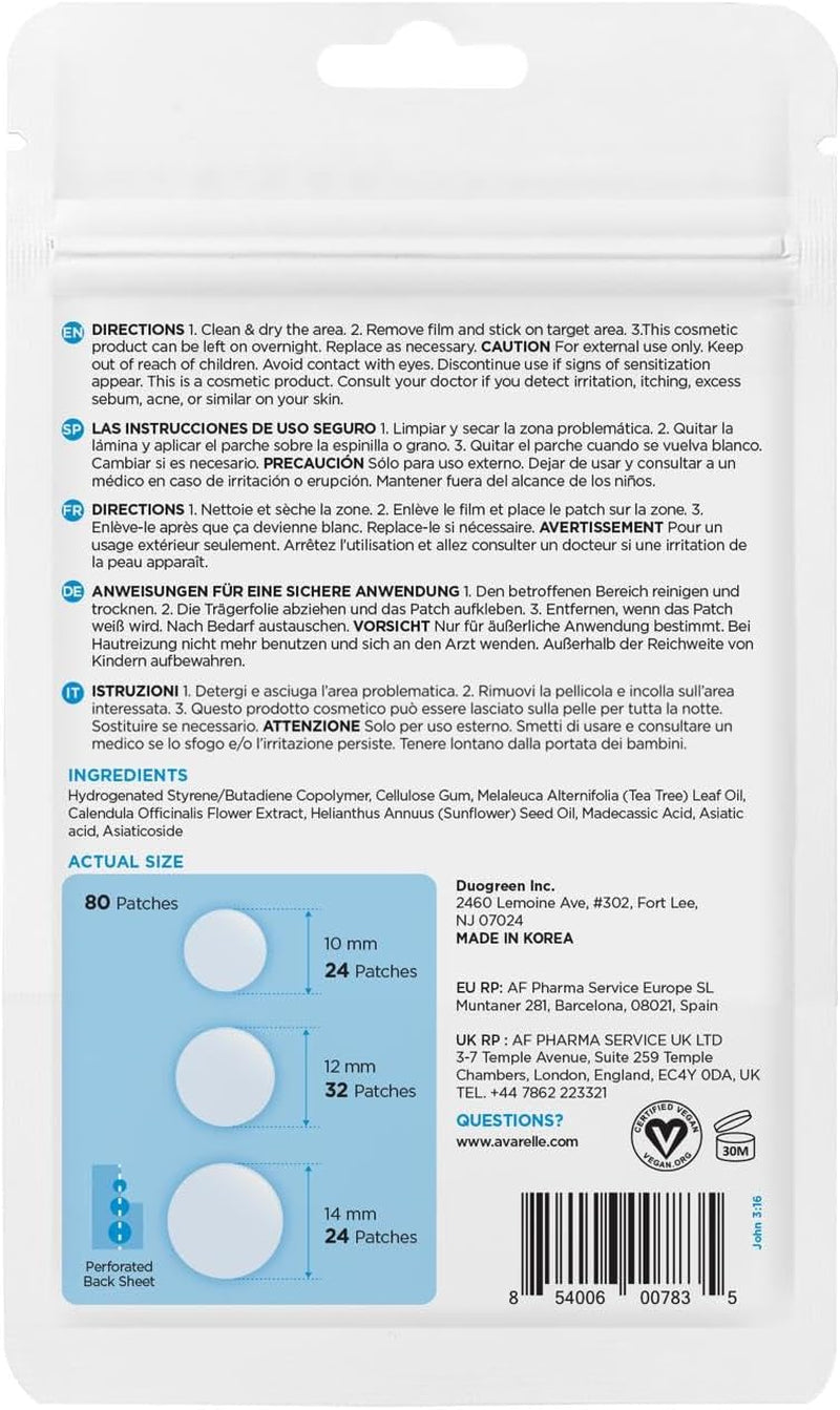 Spot Patch for Face, Hydrocolloid Patches for Covering Blemishes, with Tea Tree, Calendula, & Cica, Cruelty-Free (10-14 Mm, 80 Count)