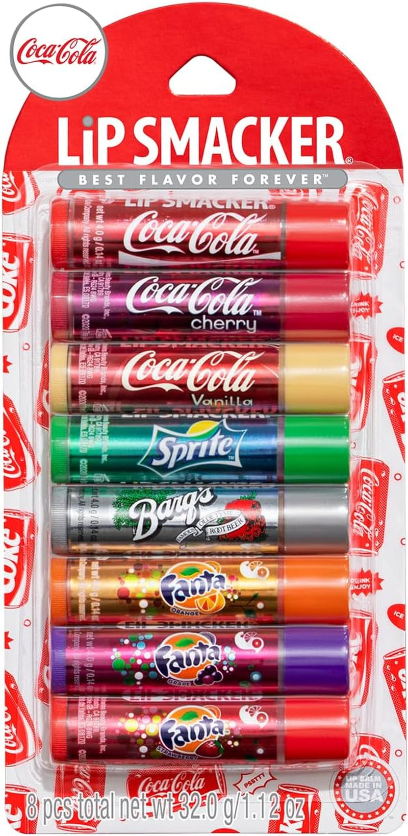 Coca-Cola Flavored Balm, 8 Count, Flavors Coke, Cherry Vanilla Sprite, Root Beer, Orange Fanta, Grape Strawberry Fanta