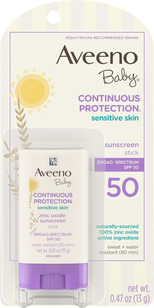 Continuous Protection Mineral Sunscreen Stick for Sensitive Skin with Broad Spectrum SPF 50 Protection for Face & Body, Naturally Sourced 100% Zinc Oxide, Travel Size, 0.47 Oz