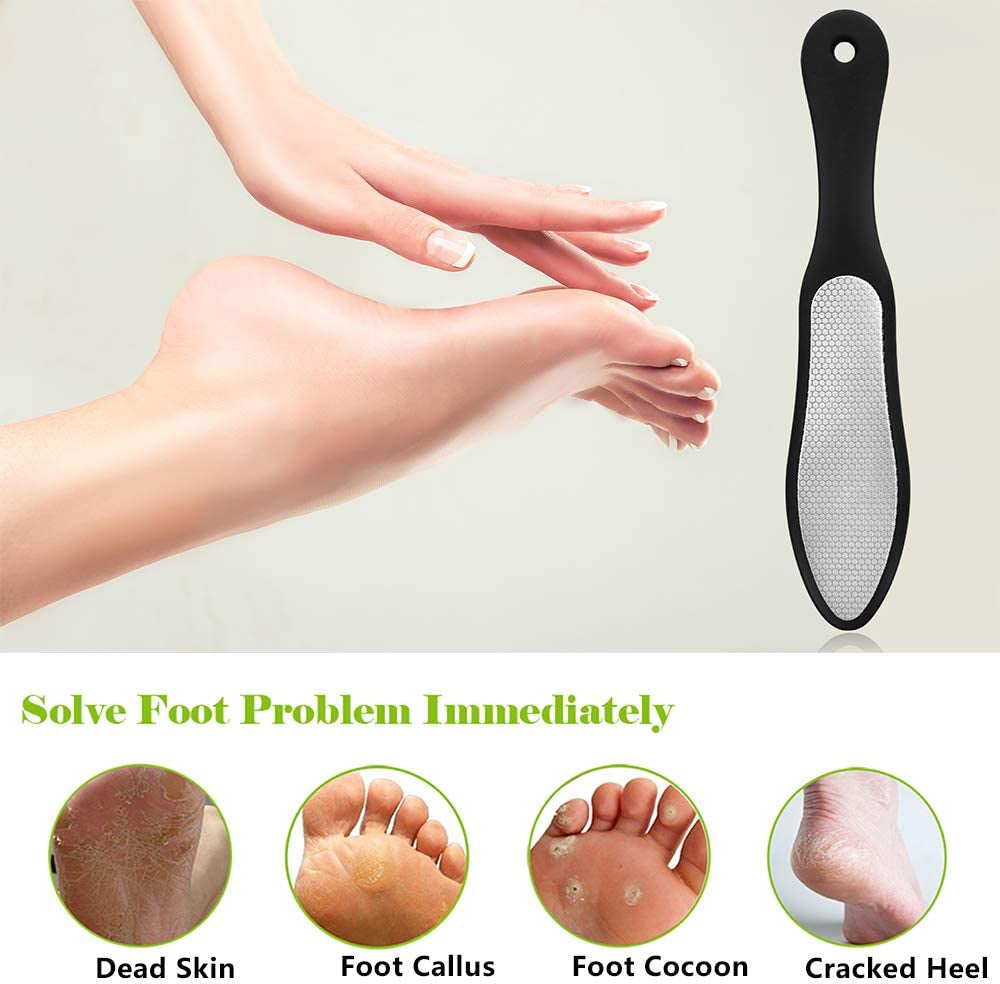 Foot File Callus Remover - Double Sided Stainless Steel Foot Rasp for Wet and Dry Feet - Foot Scraper for Dead Skin, Horny Skin, Corn, and Cracked Heel - W/Storage Cloth Bag (Black)