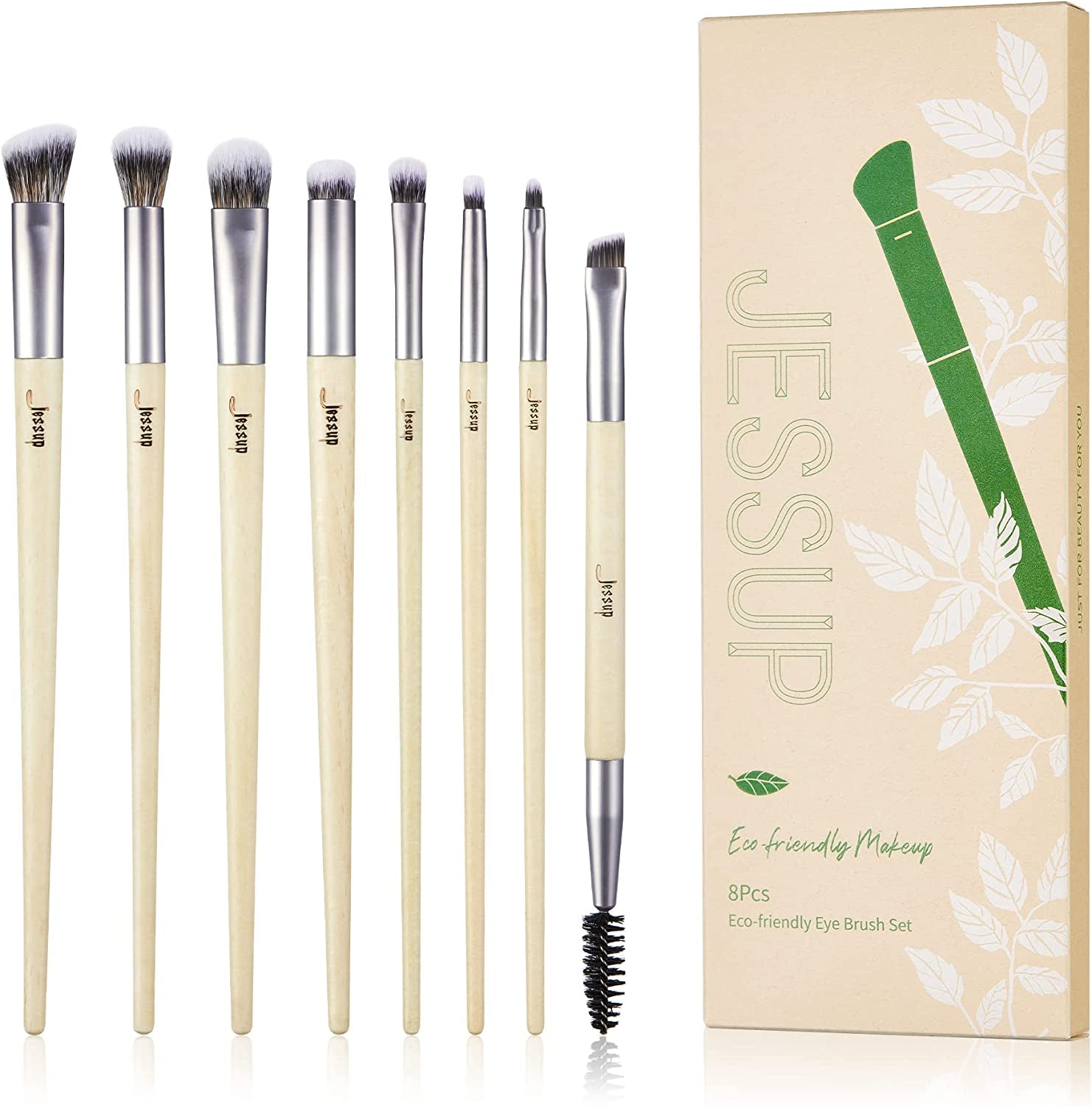 Jessup Eyeshadow Brush Set 8Pcs Eye Makeup Brushes Premium Cruelty-Free Eyeshadow Blending Concealer Eyebrow Eyeliner Spoolie Brush Kit T328