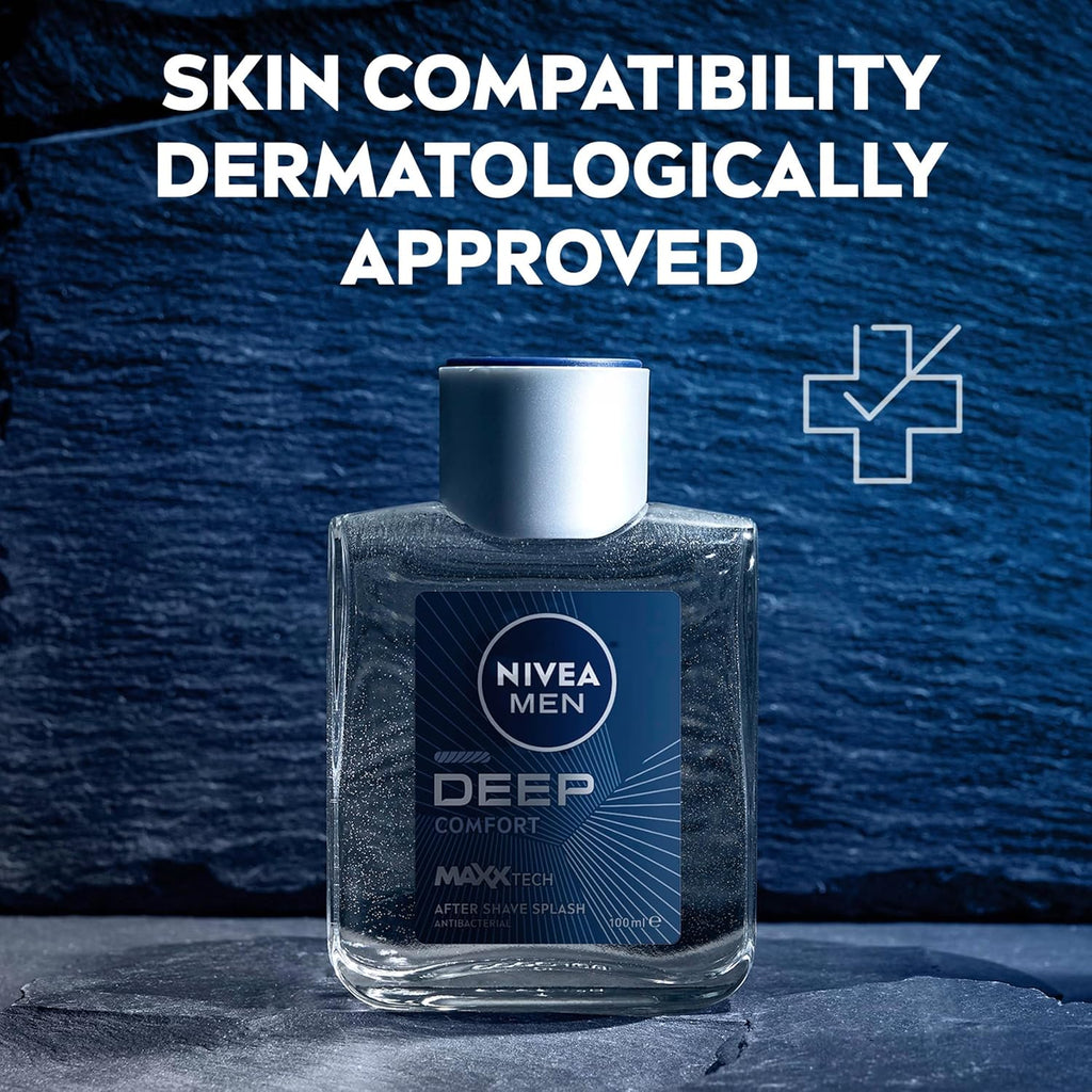 NIVEA MEN Deep after Shave Splash 100Ml | Soothes Irritations | Antibacterial Formula | Helps Heal Cuts | Long-Lasting Clean Feeling | Prevents Skin Dryness | Relieves Razor Burn