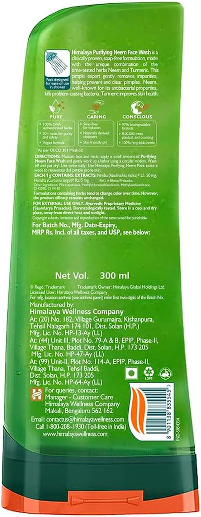 Himalaya Herbals Purifying Neem Face Wash, 300Ml Pack of 2