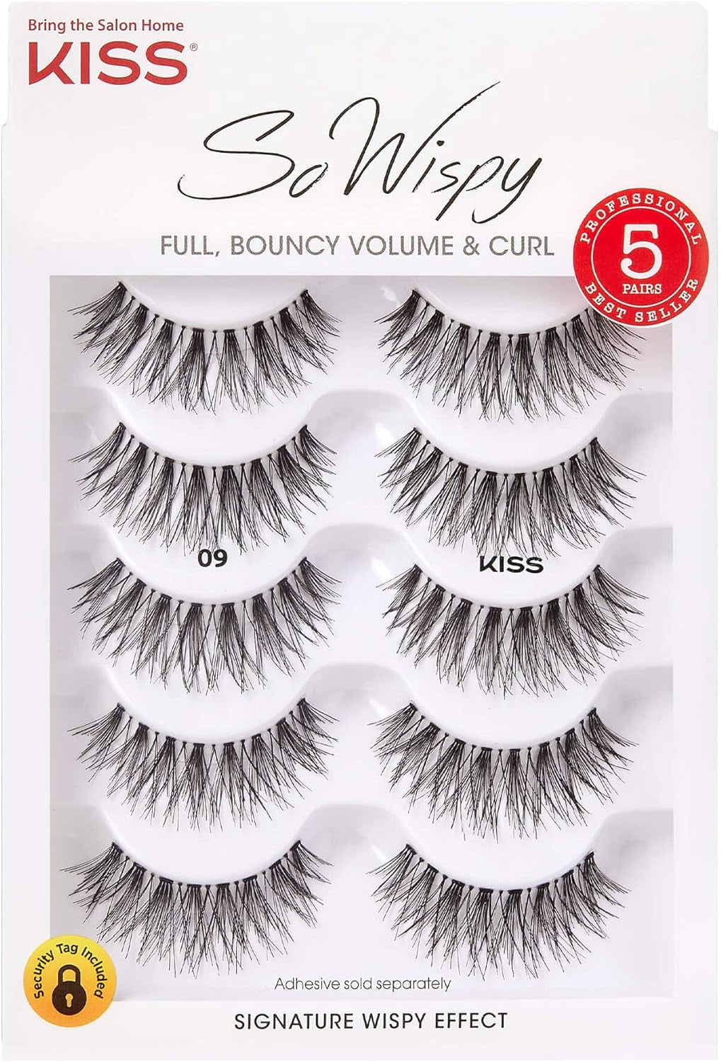 so Wispy Fake Eyelashes Multipack #09, Easy-To-Apply Lightweight False Eyelashes, 100% Cruelty-Free Natural Human Hair, Reusable and Contact Lens Friendly, 5 Pairs Black