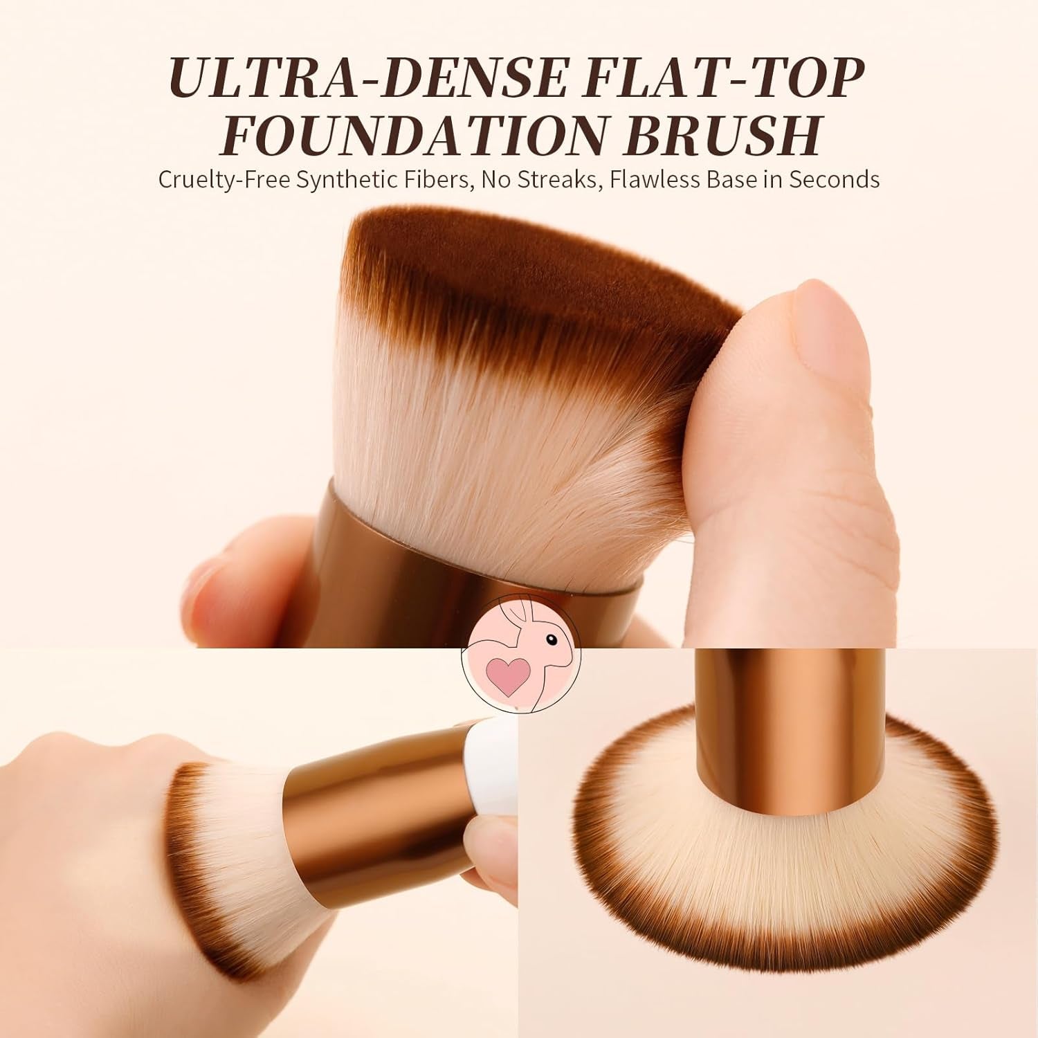 Makeup Brushes Foundation Kabuki Brush Synthetic Professional Buffing Stippling Liquid Cream Blending Mineral Powder Makeup Tools (Rose Golden and White)