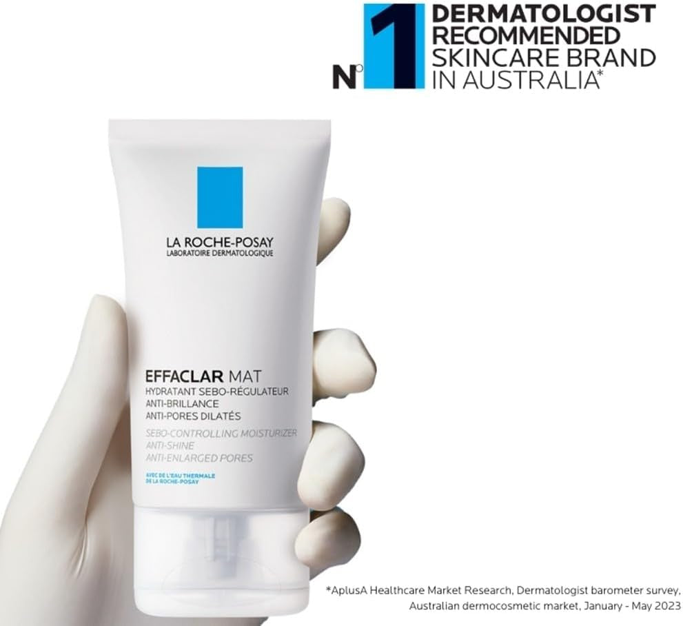 La Roche-Posay Anti-Acne Moisturiser, Anti-Shine, Anti-Enlarged Pores, Sebo-Controling Moisturiser, Effaclar Mat, 40Ml