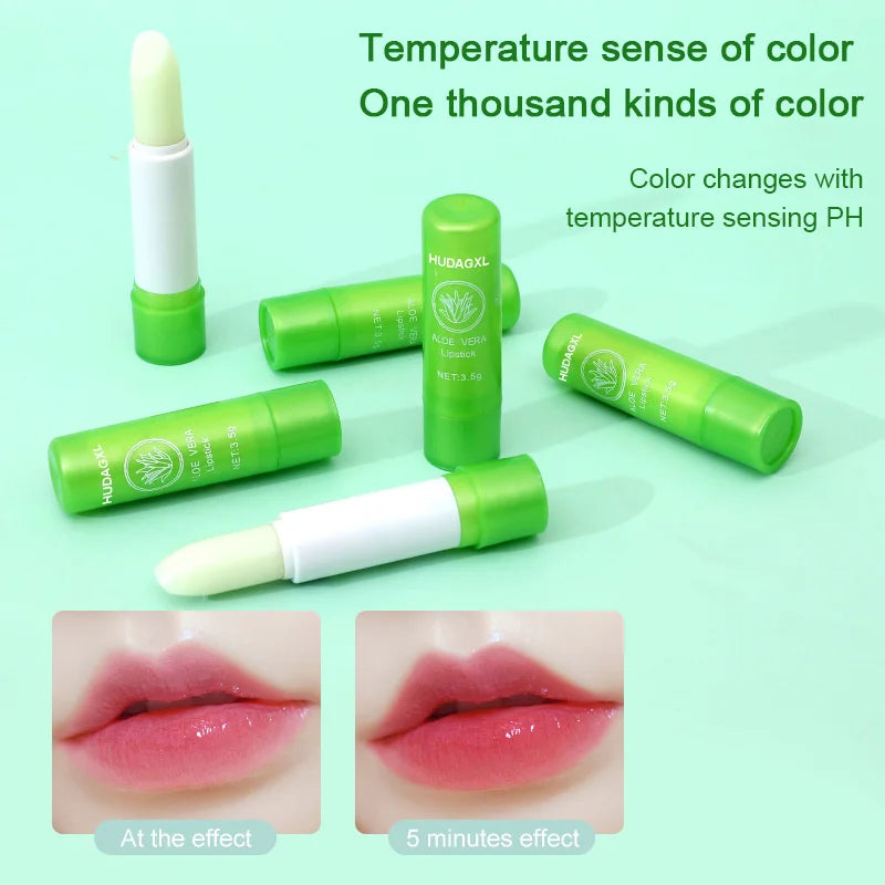 Thermochromic Lip Balm Aloe Vera Lipstick Color Changing Glossy, Nourished Lips Waterproof Anti-Drying Daily Lip Care Skin Care