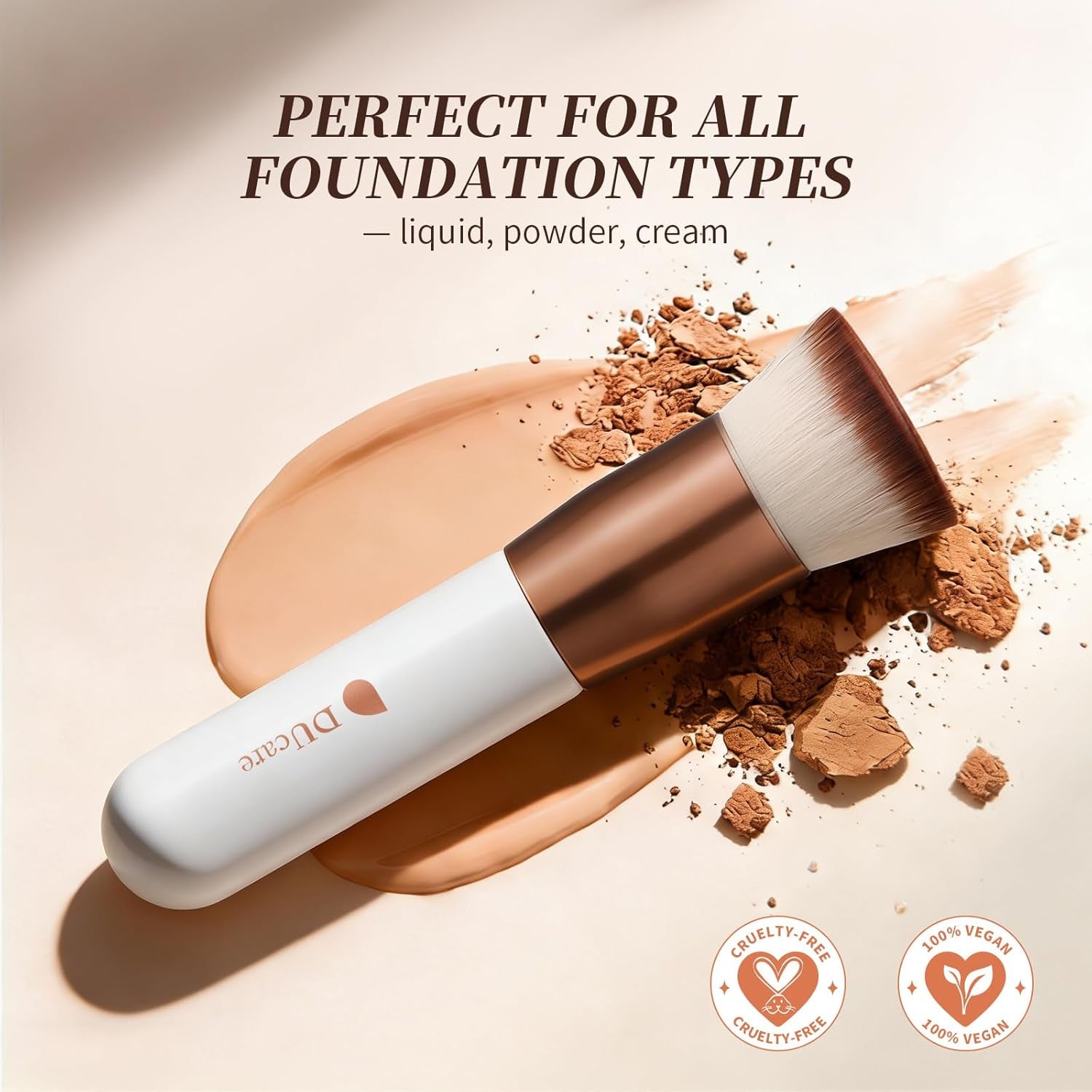 Makeup Brushes Foundation Kabuki Brush Synthetic Professional Buffing Stippling Liquid Cream Blending Mineral Powder Makeup Tools (Rose Golden and White)