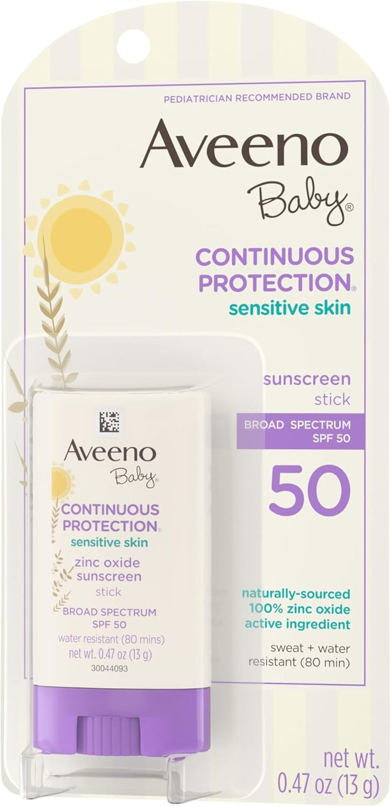 Continuous Protection Mineral Sunscreen Stick for Sensitive Skin with Broad Spectrum SPF 50 Protection for Face & Body, Naturally Sourced 100% Zinc Oxide, Travel Size, 0.47 Oz