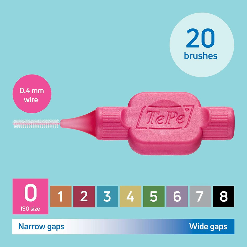 Interdental Brush, Original, Pink, 0.4Mm/Iso 0, 20Pcs, Plaque Removal, Efficient Clean between the Teeth, Tooth Floss, for Narrow Gaps
