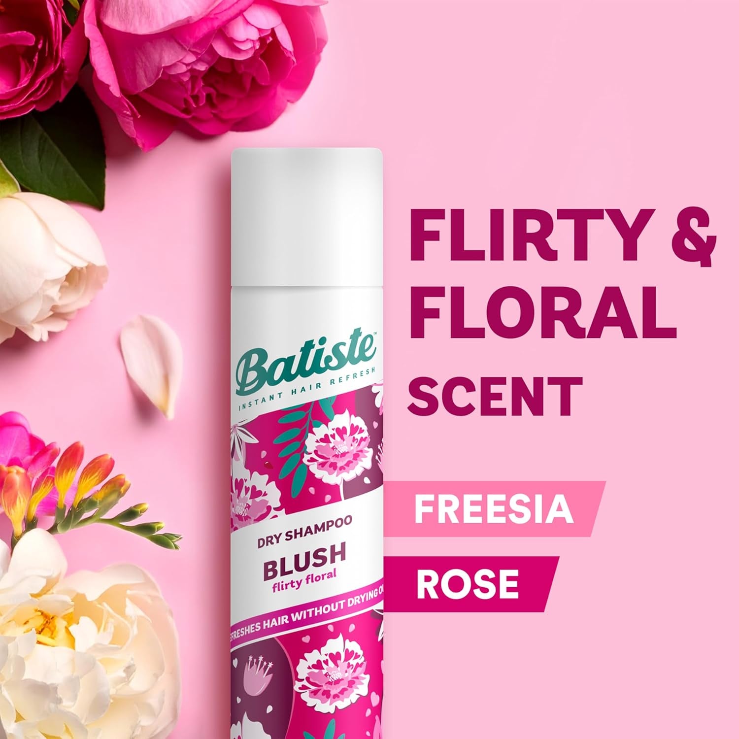 Blush Dry Shampoo 200Ml - Quick Hair Refresh with Flirty Floral Scent, Adds Volume & Texture, & Absorbs Oil, Ideal for Daily Haircare & Styling, for All Hair Types, Instant Results