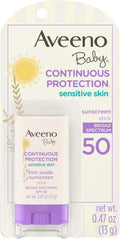 Continuous Protection Mineral Sunscreen Stick for Sensitive Skin with Broad Spectrum SPF 50 Protection for Face & Body, Naturally Sourced 100% Zinc Oxide, Travel Size, 0.47 Oz