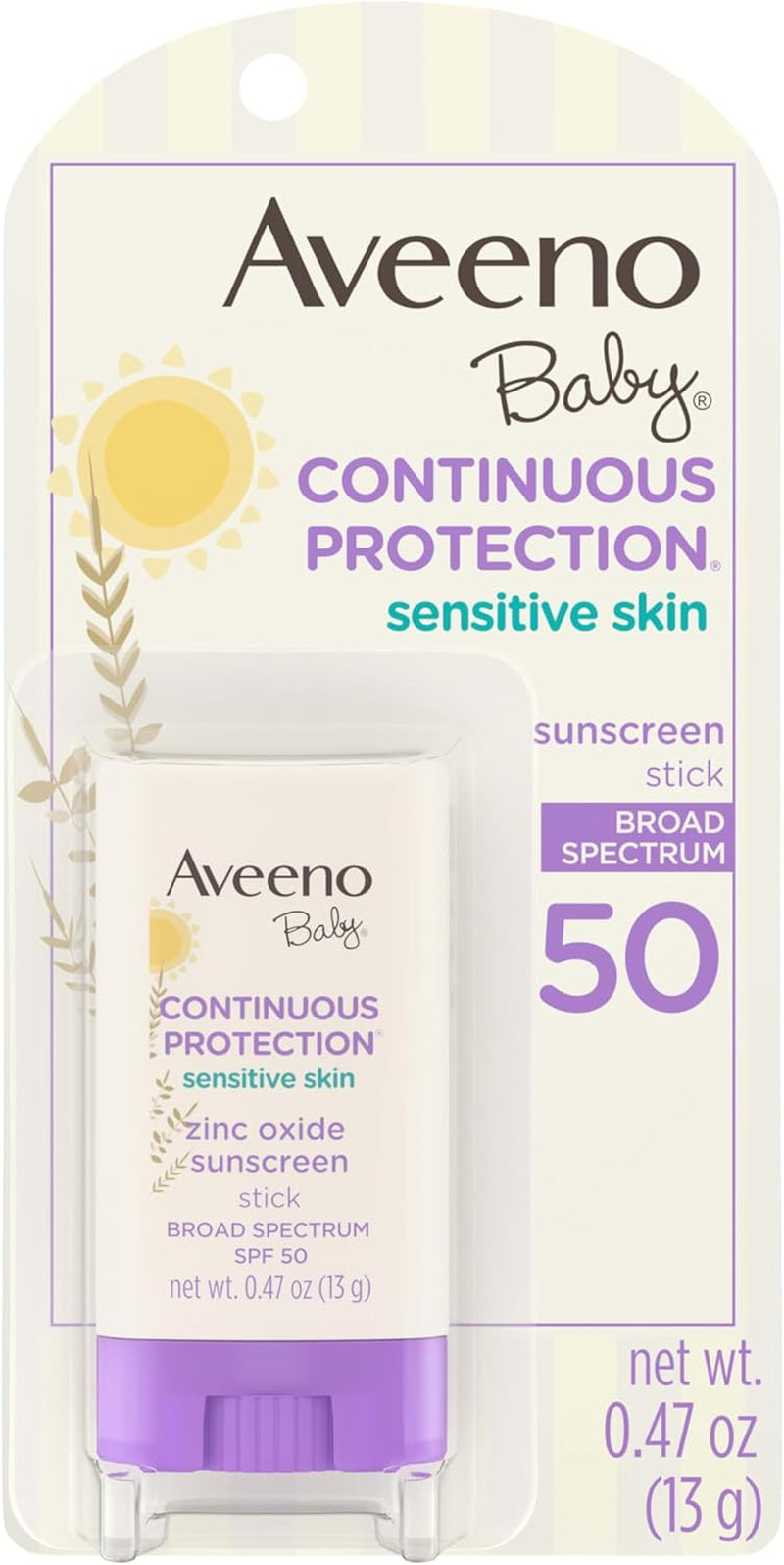 Continuous Protection Mineral Sunscreen Stick for Sensitive Skin with Broad Spectrum SPF 50 Protection for Face & Body, Naturally Sourced 100% Zinc Oxide, Travel Size, 0.47 Oz