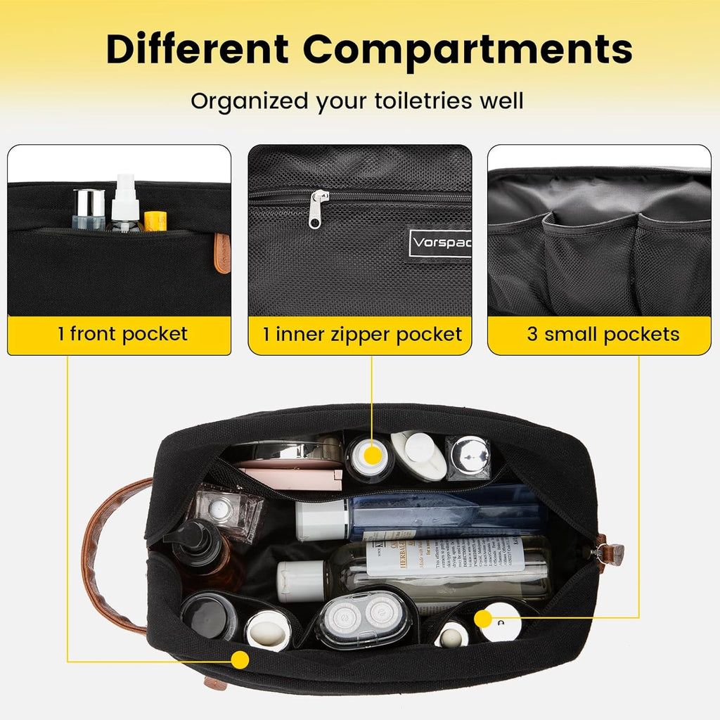 Vorspack Large Water-Resistant Canvas Hanging Toiletry Bag for Men - Dark Grey Travel Shaving Bag