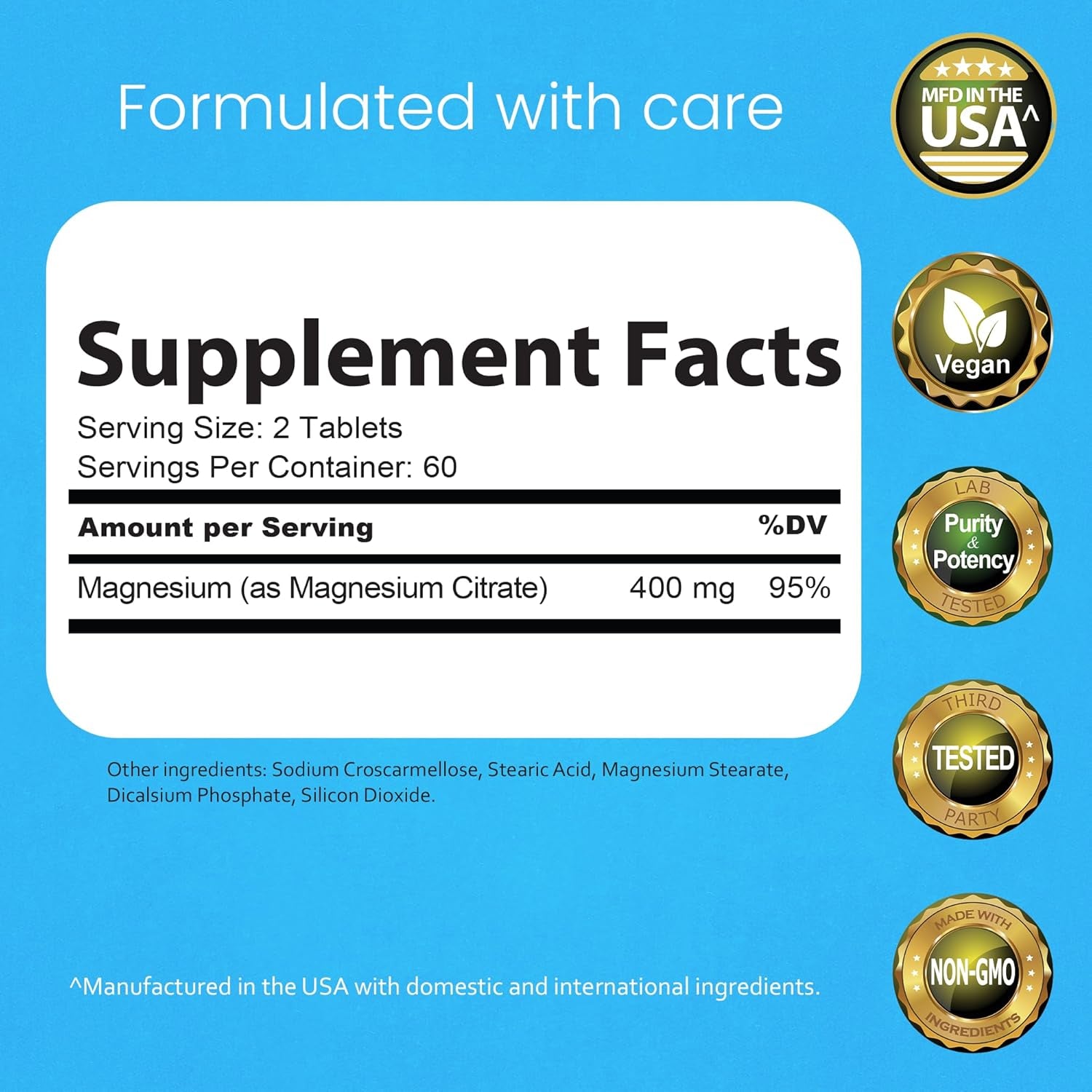 Magnesium Citrate 400 Mg - 120 Tablets Elemental Magnesium Supports Function of Muscles, Bones, Heart Non-Gmo per Serving