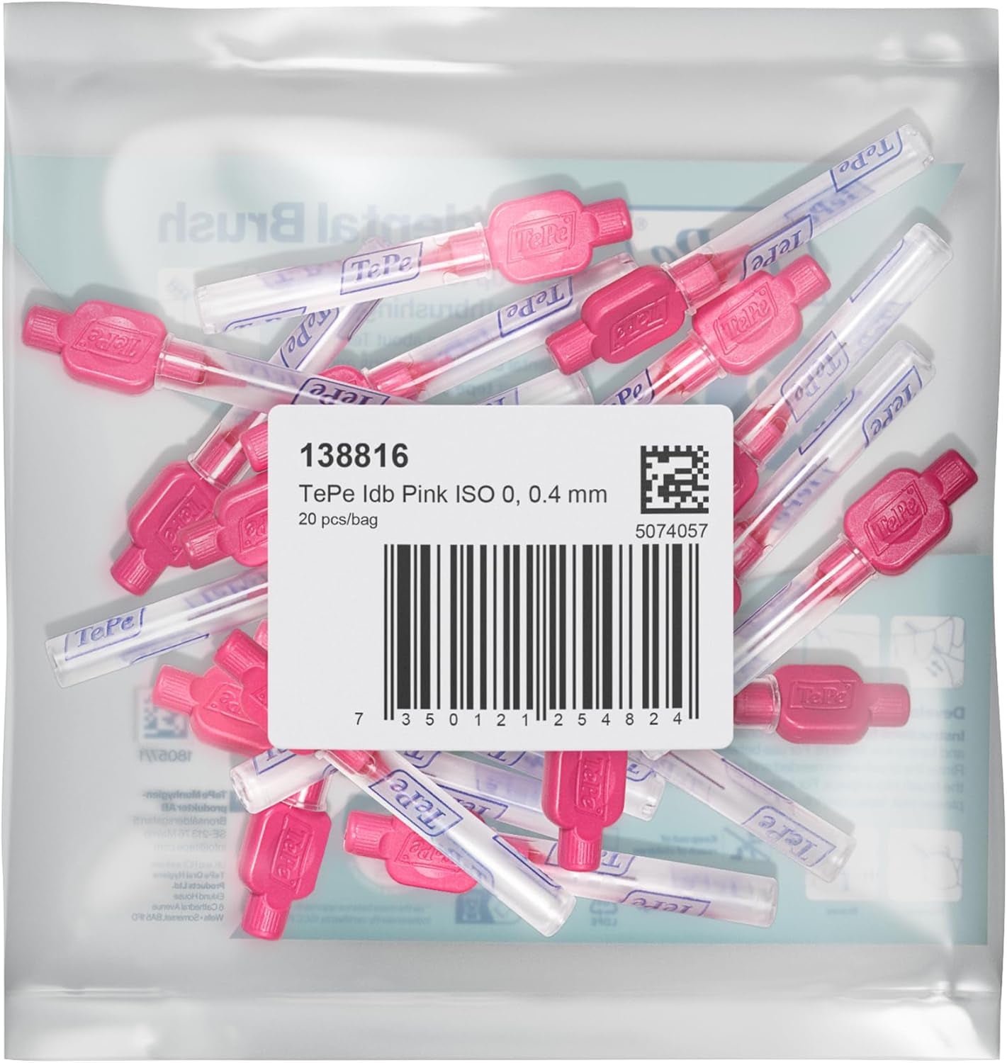 Interdental Brush, Original, Pink, 0.4Mm/Iso 0, 20Pcs, Plaque Removal, Efficient Clean between the Teeth, Tooth Floss, for Narrow Gaps