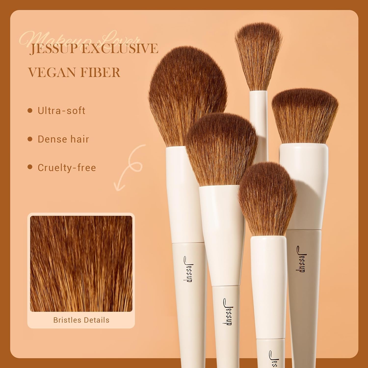 Jessup 5-Piece Vegan Makeup Brush Set - Soft Face Brushes for Foundation, Contouring, Highlighting, and Setting Powder in Light Grey T493