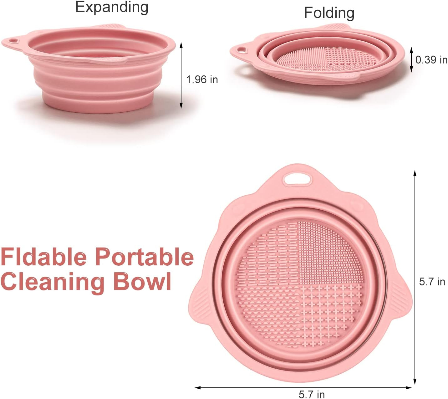 Foldable Silicone Makeup Brush Cleaner Bowl - Portable Cleaning Tool for Brushes, Powder Puffs, and Sponges (Pink)