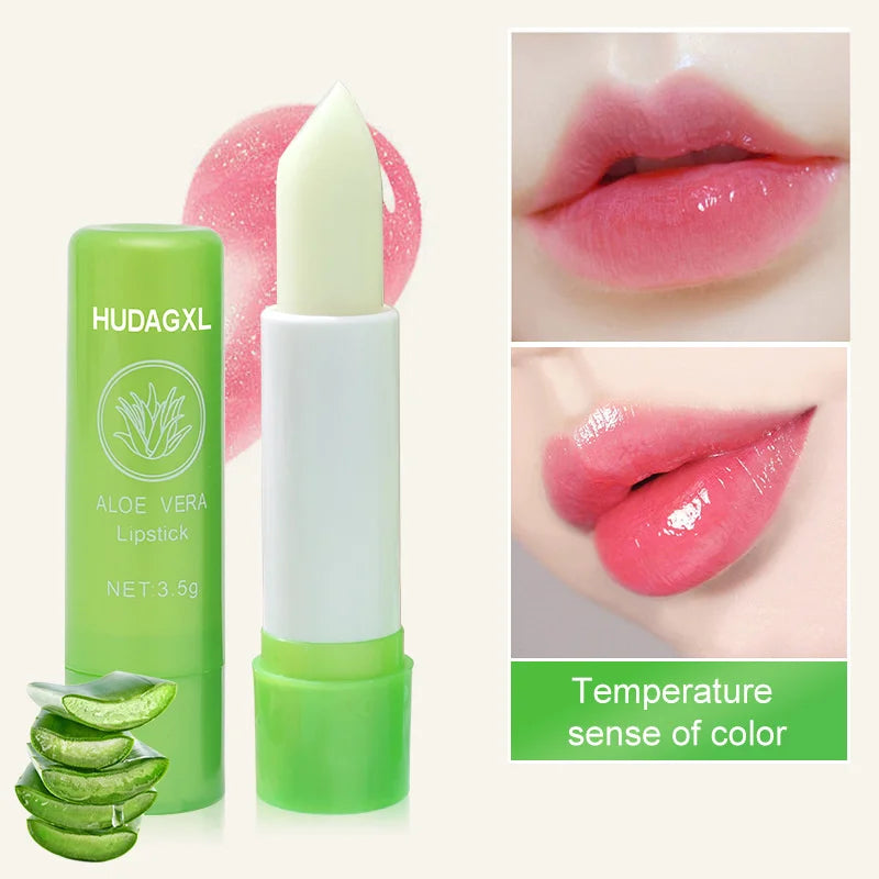 Thermochromic Lip Balm Aloe Vera Lipstick Color Changing Glossy, Nourished Lips Waterproof Anti-Drying Daily Lip Care Skin Care