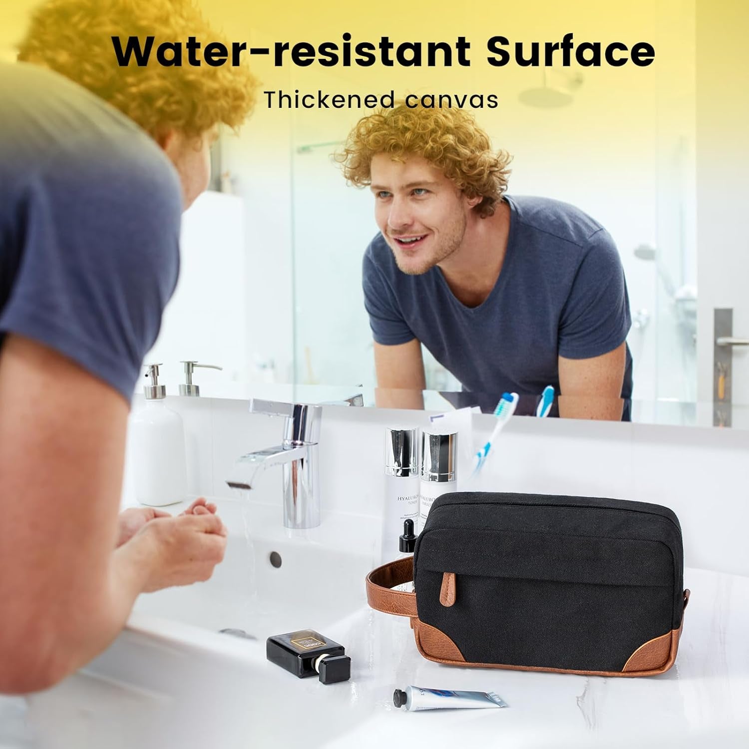 Vorspack Large Water-Resistant Canvas Hanging Toiletry Bag for Men - Dark Grey Travel Shaving Bag