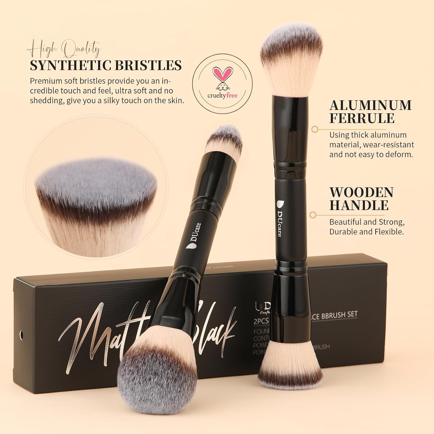 Makeup Brushes Duo End Foundation Contour Powder and Buffer Brush Bronzer Double Makeup Brush Set 2Pcs Black