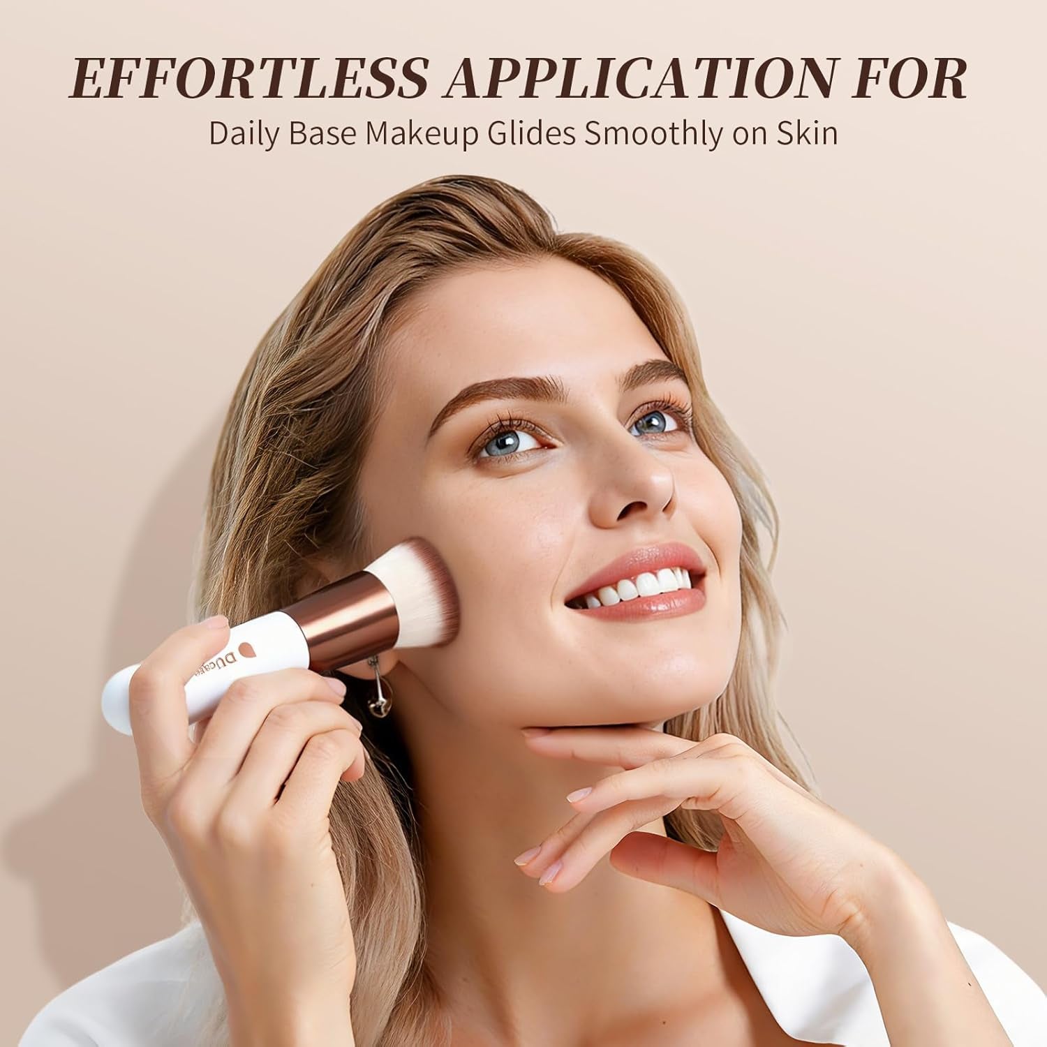 Makeup Brushes Foundation Kabuki Brush Synthetic Professional Buffing Stippling Liquid Cream Blending Mineral Powder Makeup Tools (Rose Golden and White)