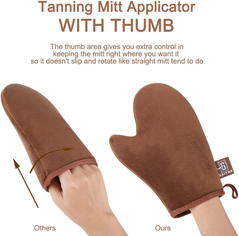 (Single) - GAIYAH Self Tanning Mitt Applicator - Sunless Tanning Mitt Self Tanner Mitt Self Tanning Mit Self Tan Mitt Self Tanner Applicator Mitt Tan Applicator Mitt with Thumb Ultra Soft Tanning Glove