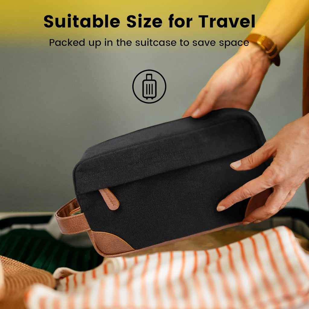 Vorspack Large Water-Resistant Canvas Hanging Toiletry Bag for Men - Dark Grey Travel Shaving Bag