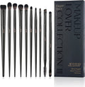 Eyeshadow Brush Set Jessup Eye Makeup Brushes Professional 10Pcs Blending Brush Eye Shadow Liner Brush Crease Brush Duo-End Brow Brush, Elegant Black T337