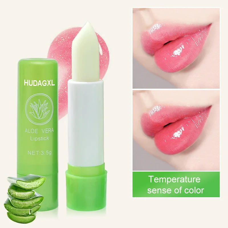 Thermochromic Lip Balm Aloe Vera Lipstick Color Changing Glossy, Nourished Lips Waterproof Anti-Drying Daily Lip Care Skin Care