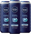 NIVEA Men Active Clean Body Wash with Natural Charcoal for Normal to Oily Skin, 3-In-1 Charcoal Body Wash, Face and Hair, Draws Out Dirt and Impurities, 16.9 Fl Oz Bottle, Pack of 3