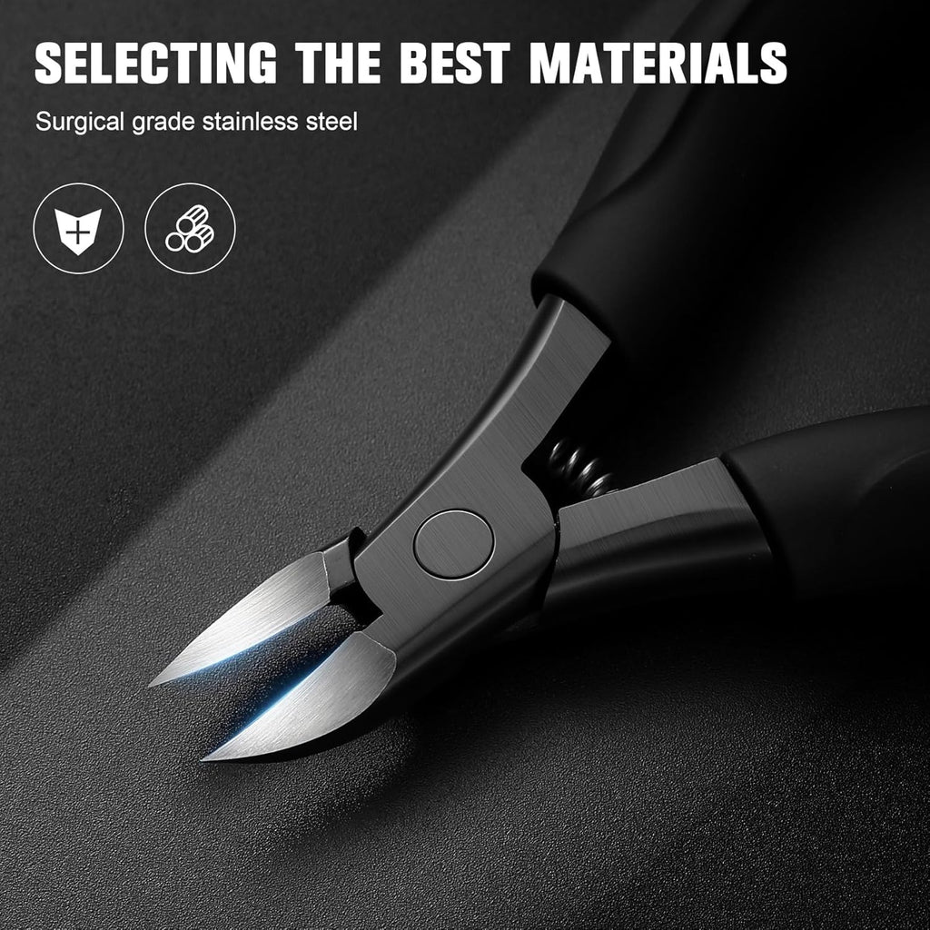 BEZOX Toenail Clippers for Thick or Ingrown Toenails - Soft Grip Long Handle Fingernail Clipper - Heavy Duty Nail Clipper - with Metal Box