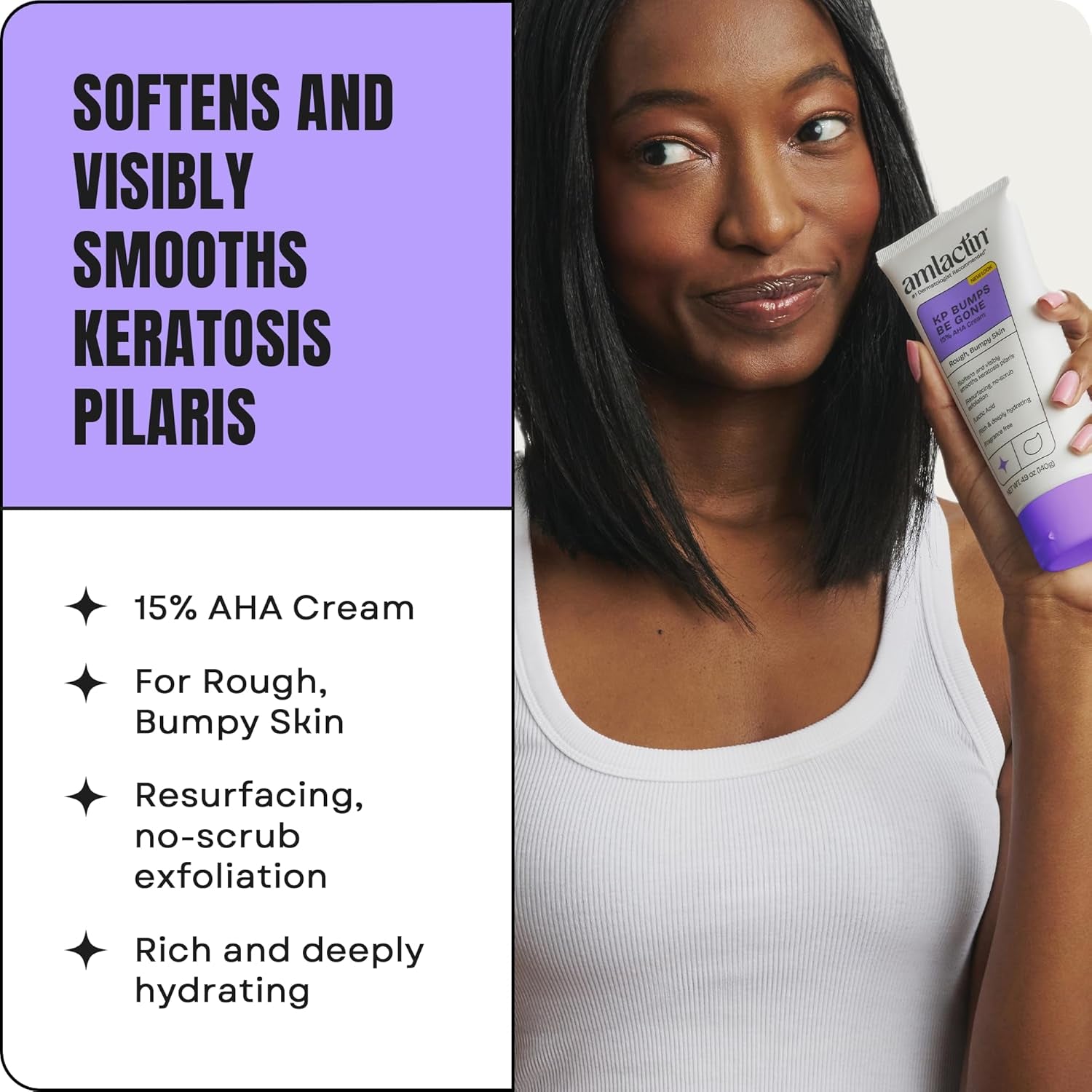Amlactin KP Bumps Be Gone Hydrating Cream, Moisturizing Cream for Rough and Bumpy Dry Skin, 3 Oz Tube