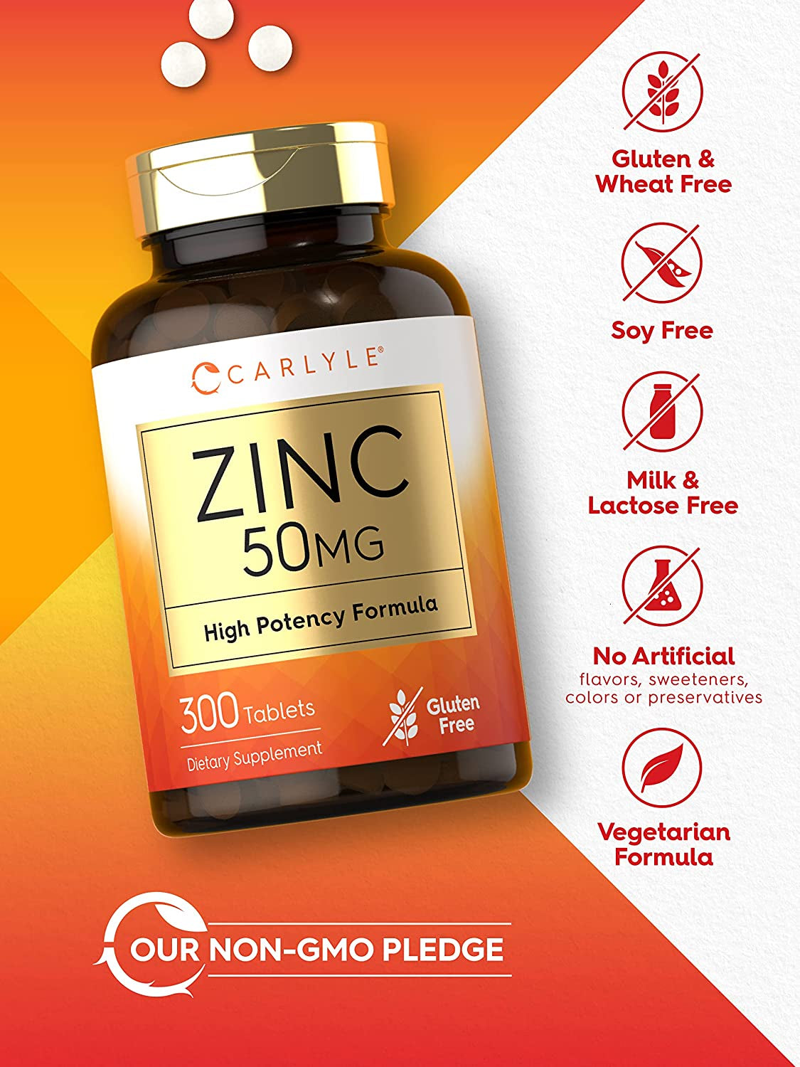 Zinc 50Mg | 300 Tablets | Vegetarian, Non-Gmo, and Gluten Free Supplement | Zinc Gluconate | High Potency Formula | by