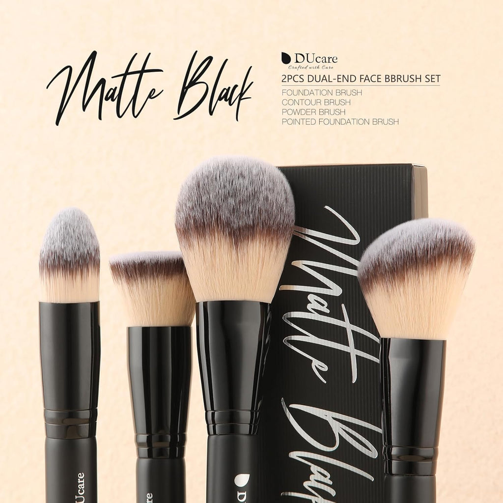 Makeup Brushes Duo End Foundation Contour Powder and Buffer Brush Bronzer Double Makeup Brush Set 2Pcs Black