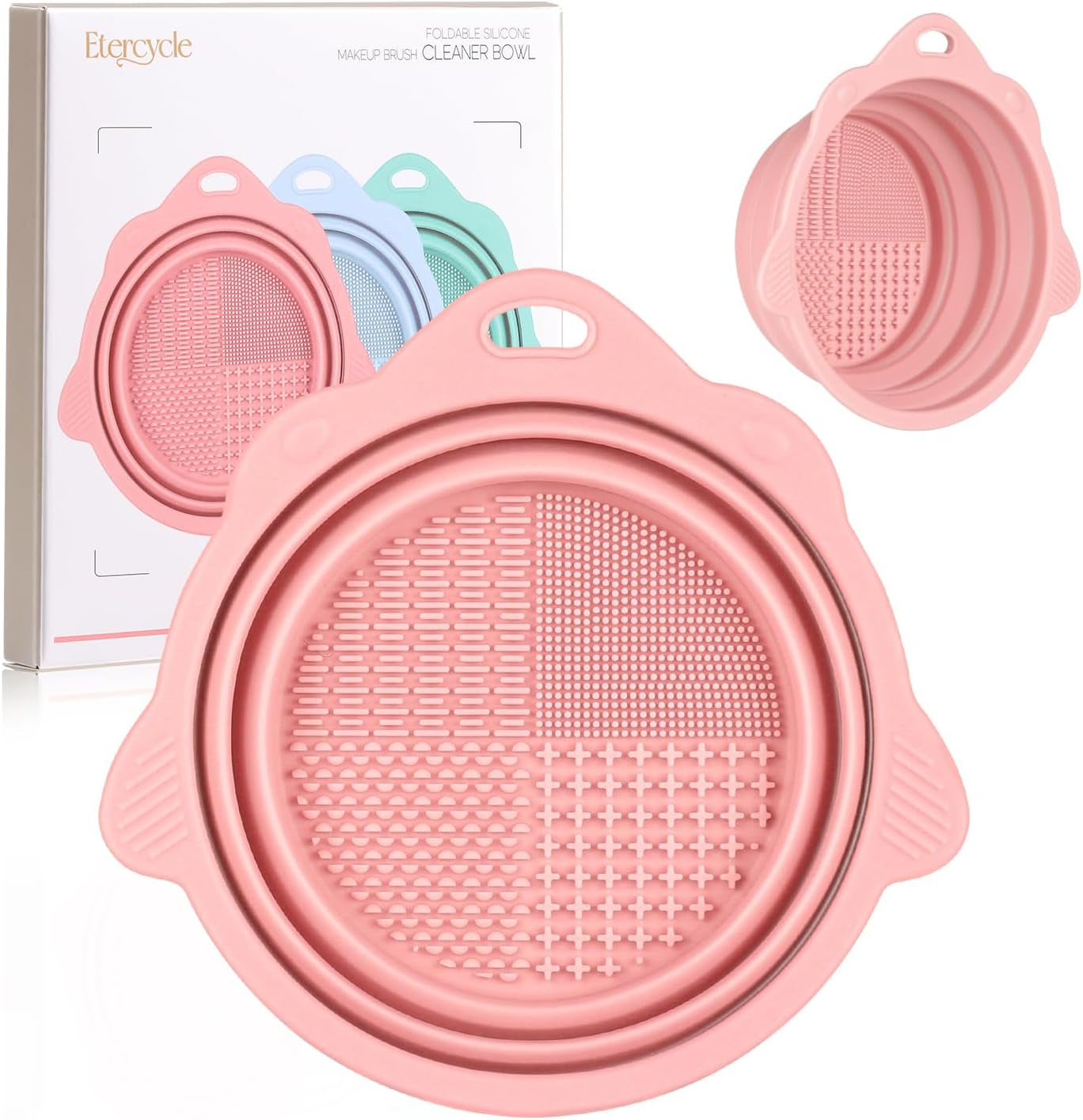 Foldable Silicone Makeup Brush Cleaner Bowl - Portable Cleaning Tool for Brushes, Powder Puffs, and Sponges (Pink)